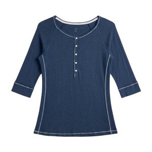 GAP Scoop Neck Henley in Dark Heather Blue - sz XL